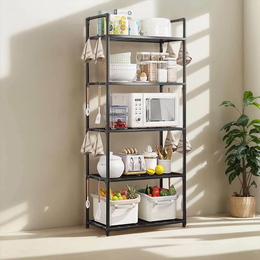 5 Tier Storage Shelves Adjustable Shelving Unit Heavy Duty Storage Rack 66 Lbs Capacity for Kitchen Pantry Closet Bathroom Laundry Garage Black Generic