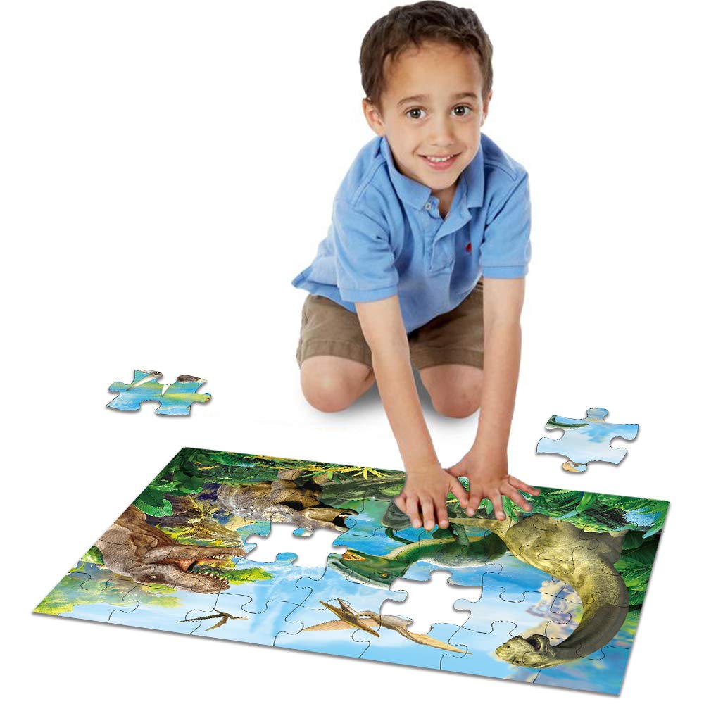 Dinosaur Jigsaw Puzzle for Kids Age 3-5 4-8 Year Old, 35 Piece Jumbo Toddler Floor Puzzle for Kid Boy Girl Learning Educational Toy Gift Box MyReiDo