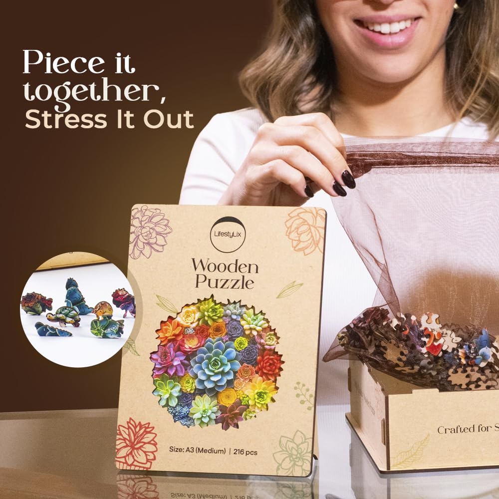 Wooden Puzzle for Adults, 216 pcs Puzzle, Wooden Jigsaw Puzzle, Jigsaw Puzzles, Succulent Puzzles, Rompecabezas de Madera LifeStyLix