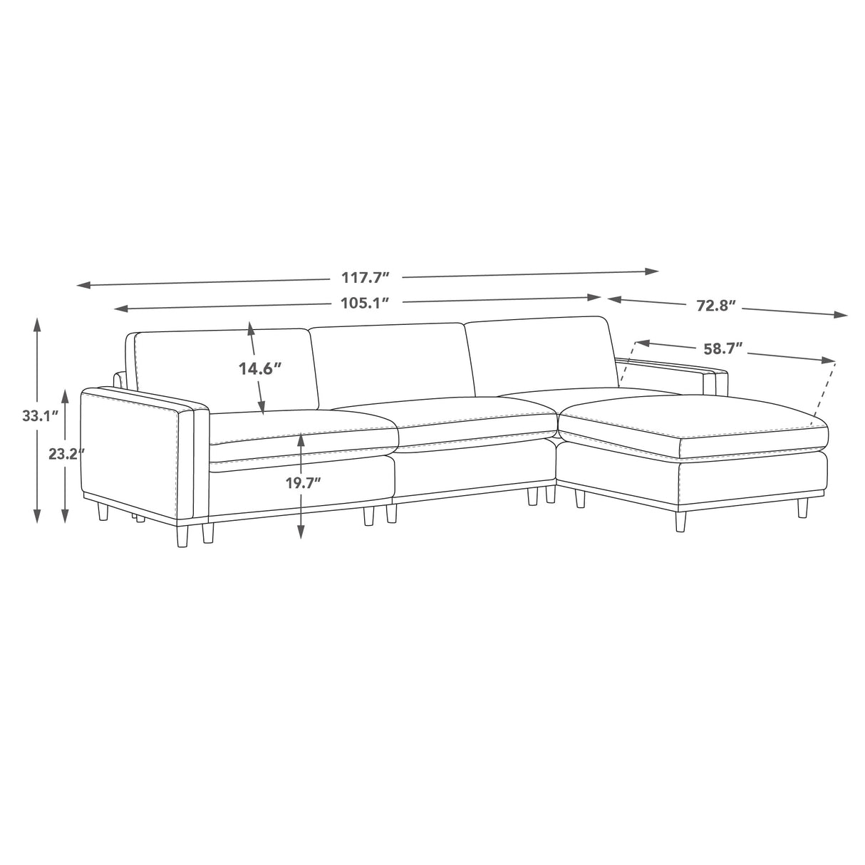CHITA Super Large Luxury L Shape Convertible Sectional Modular Sofa, Down Filled Modern Sofa with Ottoman, Deep Seat Cloud Couch, 118 inch Width, 4 Seat Couch with Chaise, Solid Wood Leg, Linen CHITA