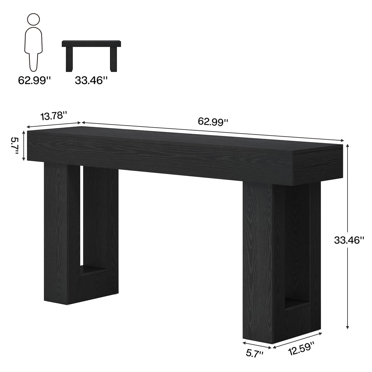 Tribesigns 63-Inch Long Console Table, Wooden Rectangular Sofa Table Behind The Couch, Farmhouse Entryway Table for Entrance, Hallway, Living Room (Black) Tribesigns