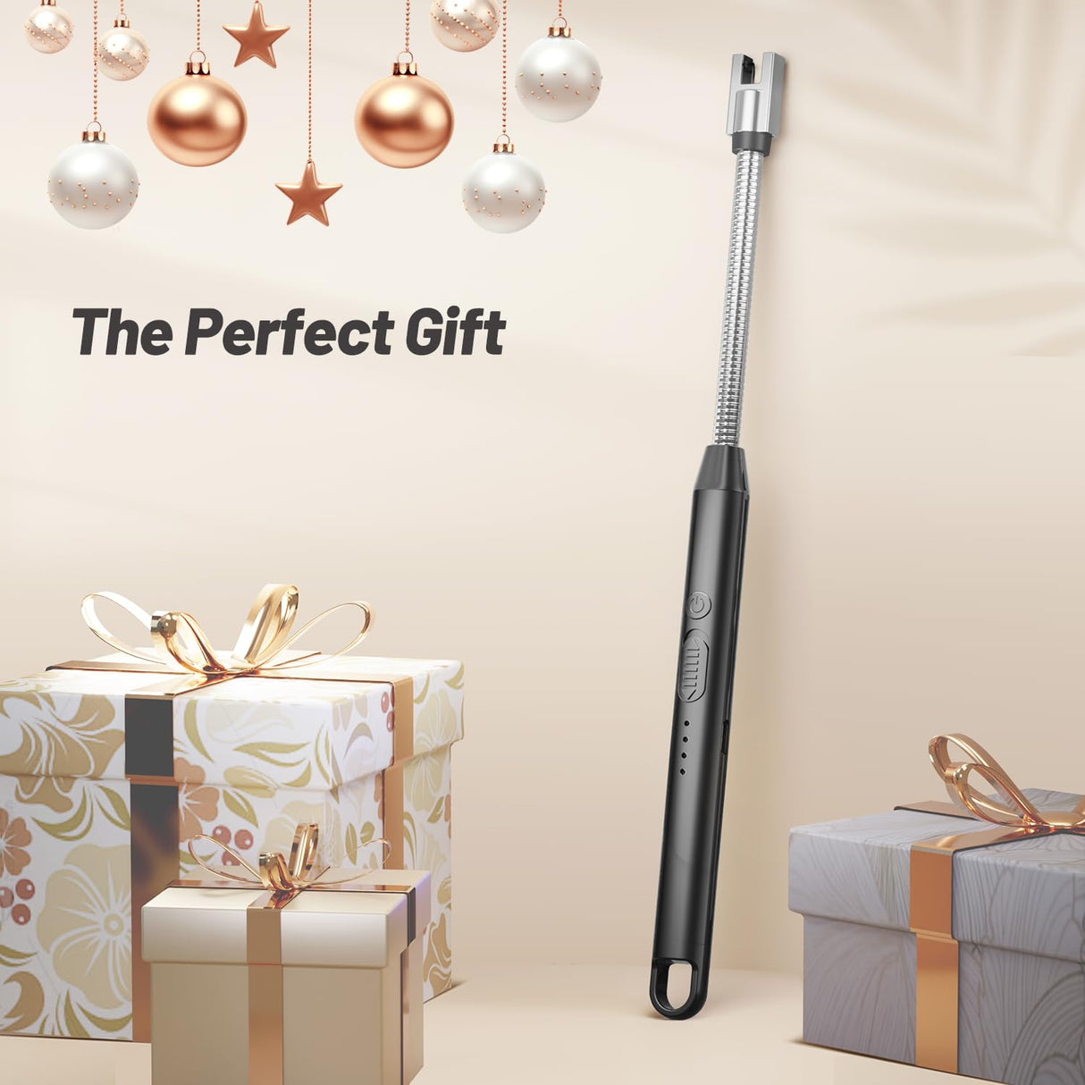 VEHHE Electric Lighter with 360° Flexible Neck, Flameless Windproof Long Candle Lighter with Led Battery Display, USB C Rechargeable Lighter with Hanging Hook for Gifts BBQ Fireworks (Black) VEHHE