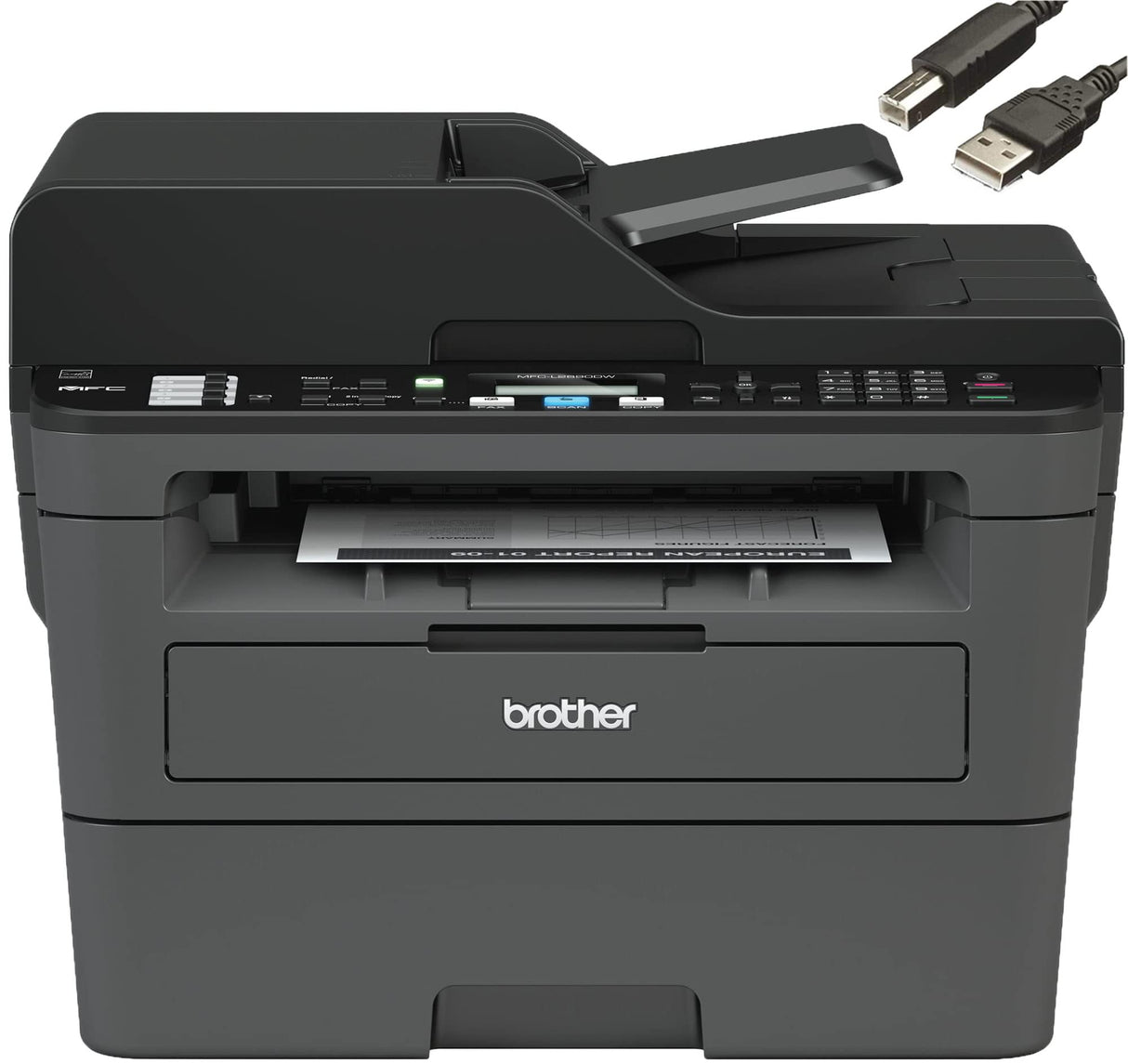 Brother MFC-L2690DW Monochrome Laser All-in-One Printer, Print Scan Copy Fax, Auto 2-Sided Printing, Wireless Connectivity, 26ppm, 250-sheet, Compatible with Alexa, Bundle with JAWFOAL Printer Cable Brother