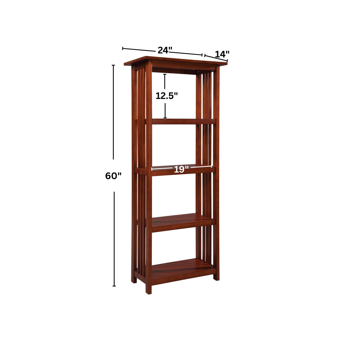 Mission 60-Inch Tall Wood Bookcase – 4-Tier Bookshelf with 2 Adjustable Shelves – Craftsman Style Vertical Storage for Living Room or Home Office by Alaterre Furniture (Cherry Finish) Alaterre Furniture