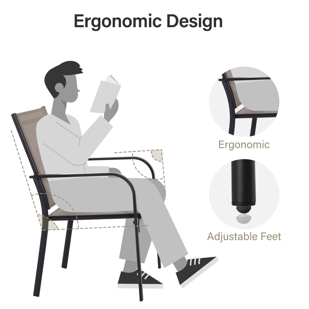 LAUSAINT HOME 5-Piece Outdoor Dining Set, Patio Furniture Set with Textilene Chairs and Square Metal Table, All-Weather Table and Chairs Set with Umbrella Hole for Backyard, Garden, and Poolside LAUSAINT HOME