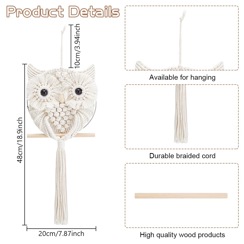 FREEBLOSS Macrame Owl Kit for Beginners Macrame Wall Hanging Kit DIY Macrame Kit with Video Tutorial Macrame Hanging Decor for Adults Gift, Naturally white FREEBLOSS