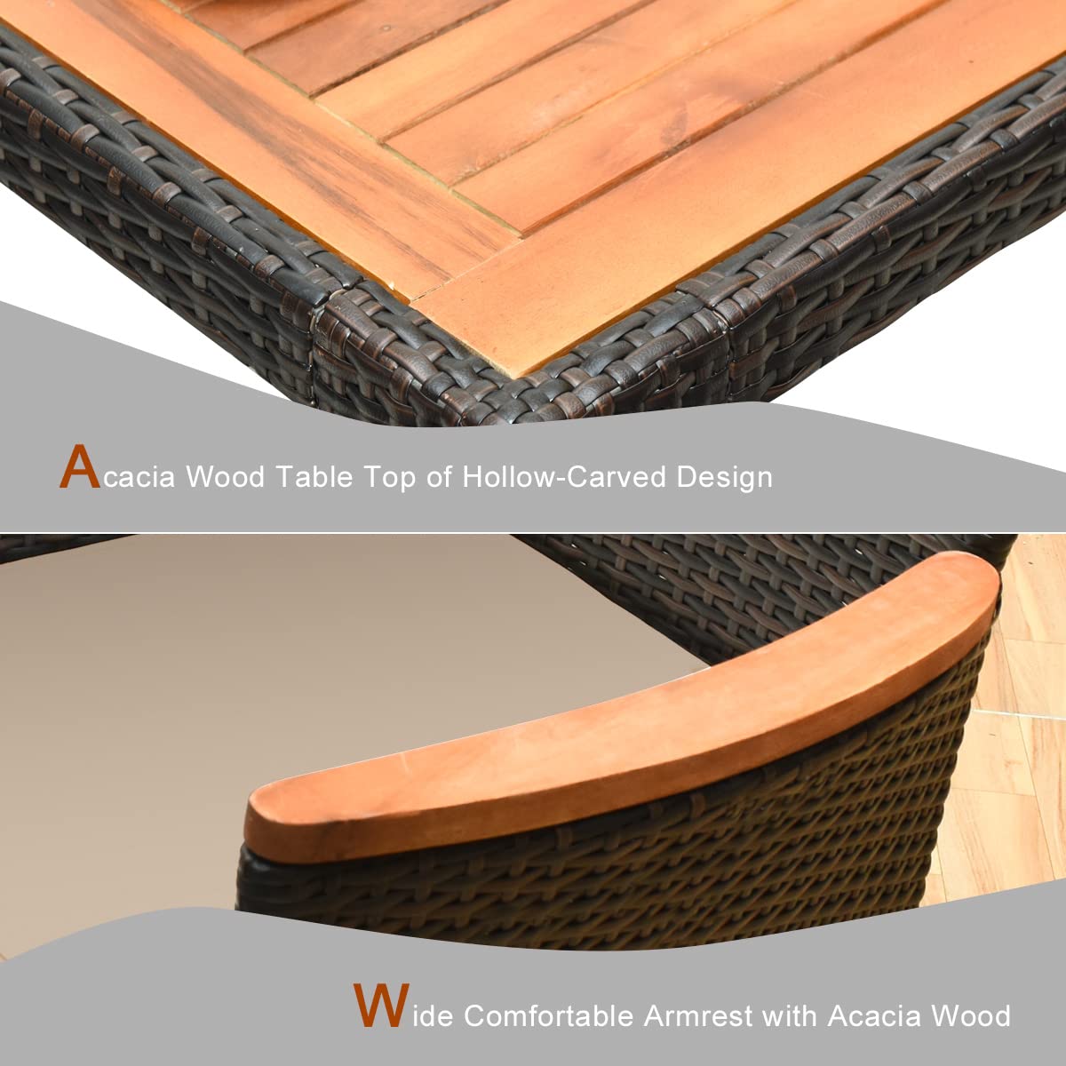 Toolsempire Patio Dining Set Outdoor Dining Set, 9 Pieces Wicker Patio Furniture Set with Acacia Wood Table and Chairs, Garden Dining Table Set for Backyard, Poolside, Desk, Christmas(Brown) Toolsempire