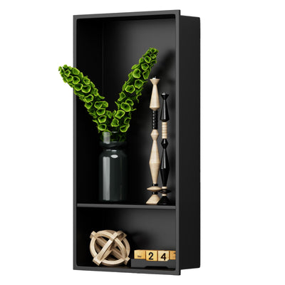 BWE 13" X 25" Stainless Steel Shower Niche, No Tile Needed Black Wall Niche, Double Shelves Recessed for Bathroom Storage,Over Mount Installation