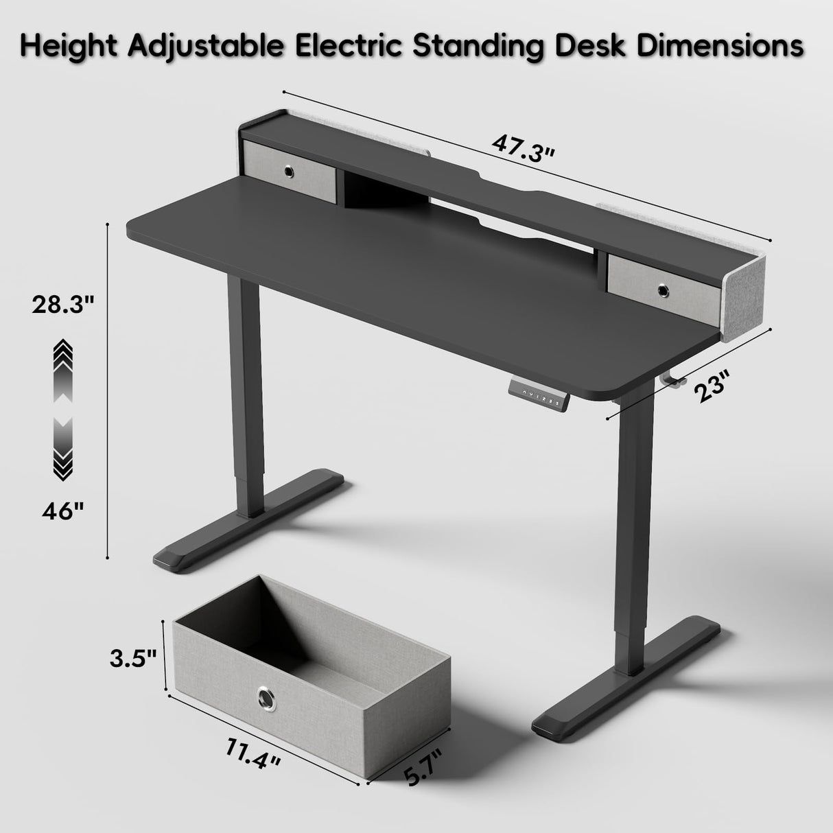 TRALT Electric Standing Desk 48 Inch Height with 2 Drawers-Adjustable Height Desk with Storage Shelf - Sit Stand Up Workstation (Black, 48X24 Inches) TRALT