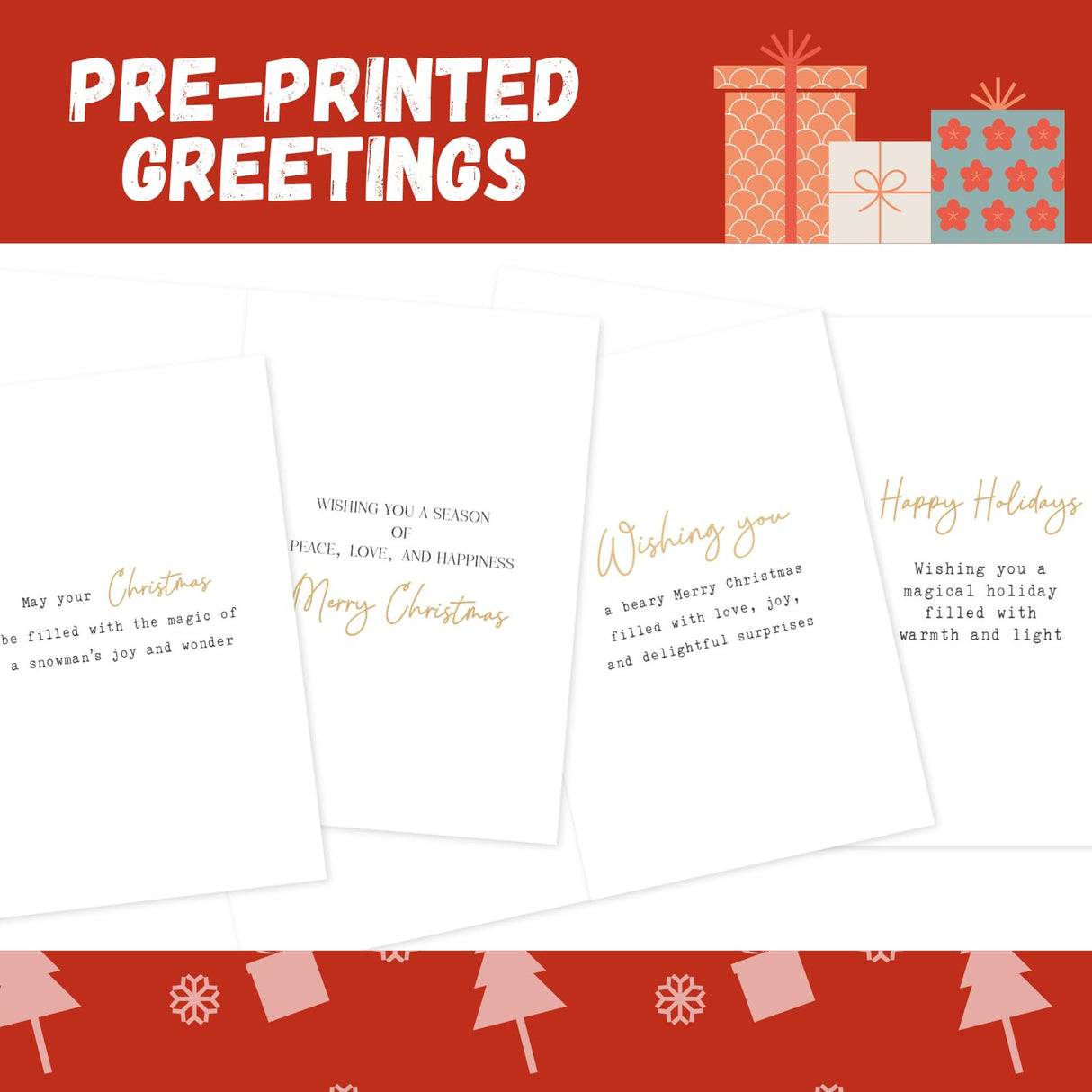 Merry Christmas Cards Boxed with Envelopes, Set of 20 Watercolor Designs Cards - 4x6 Inches Bulk Christmas Cards with Envelopes & Matching Stickers, Smudge-resistant Heavy Duty Cardstock Paper Play