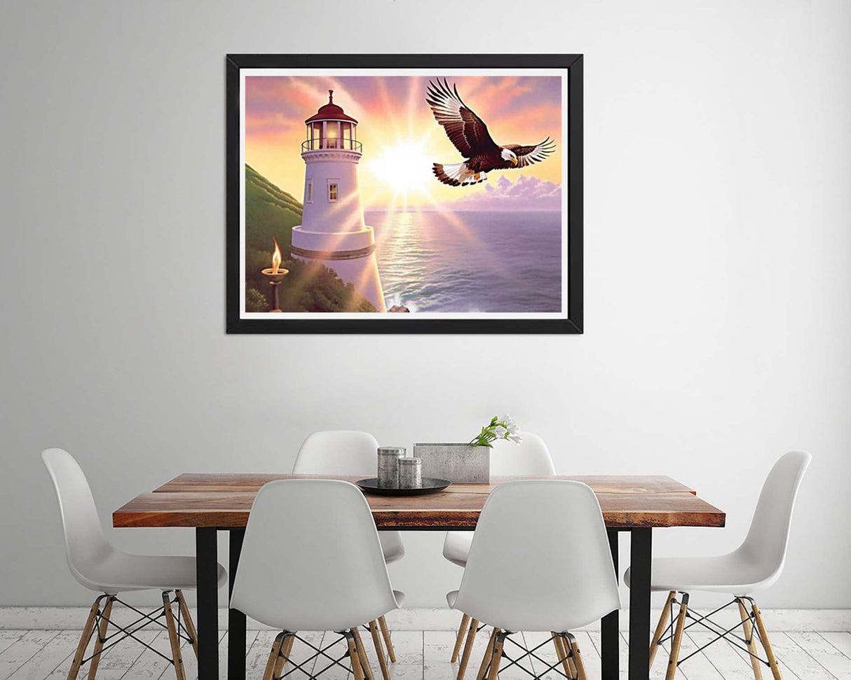 Diymood Paint by Numbers for Adults Animal, DIY Oil Painting Seaside Lighthouse Eagle Acrylic Paint by Number Kits for Kids Adults Beginner for Home Wall Decor 16x20 inch Diymood