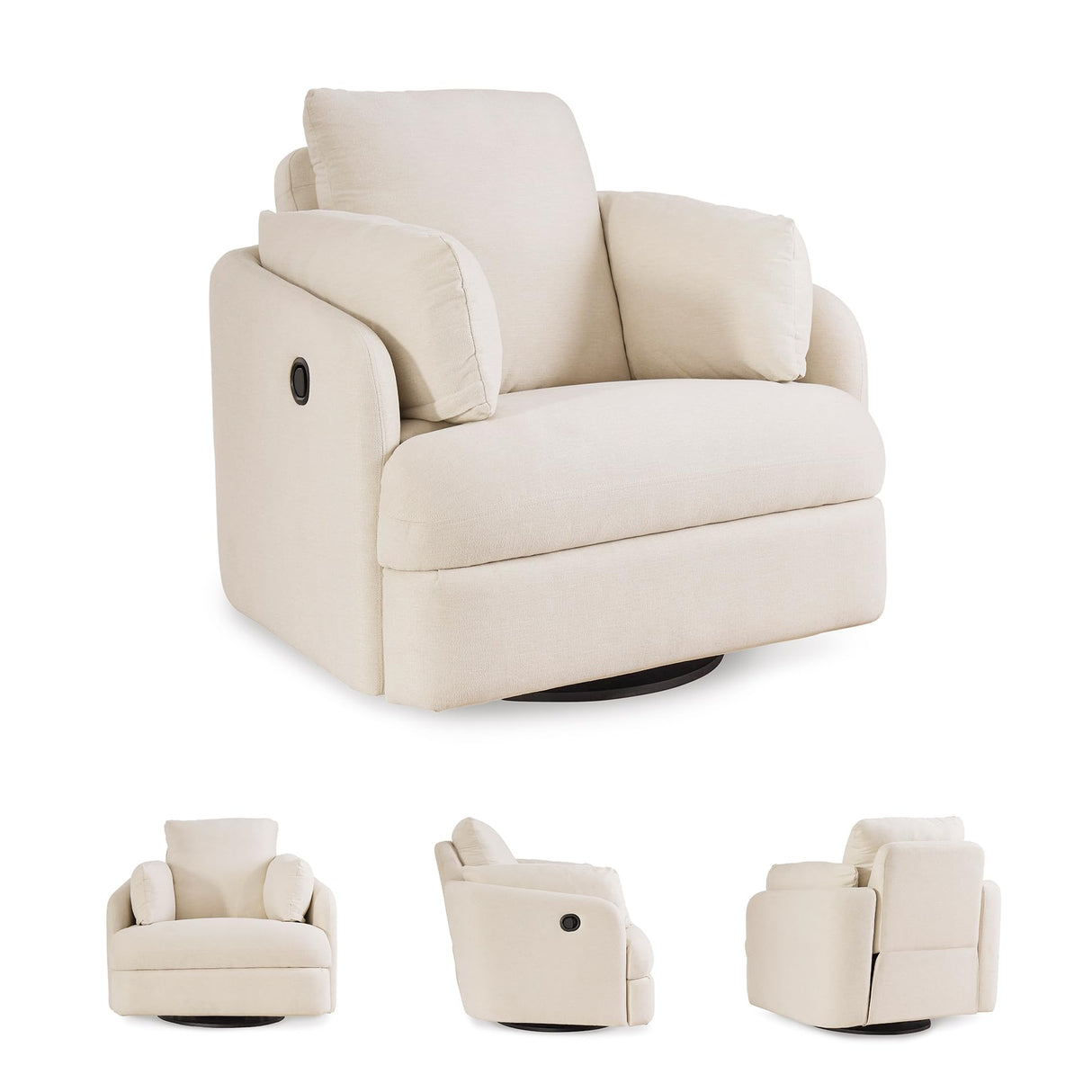 Signature Design by Ashley Modmax Coastal Press-Back Swivel Glider Rocker Recliner with Machine Washable Cover, Hidden Storage Compartments and 2 Bolster Pillows, Beige Signature Design by Ashley