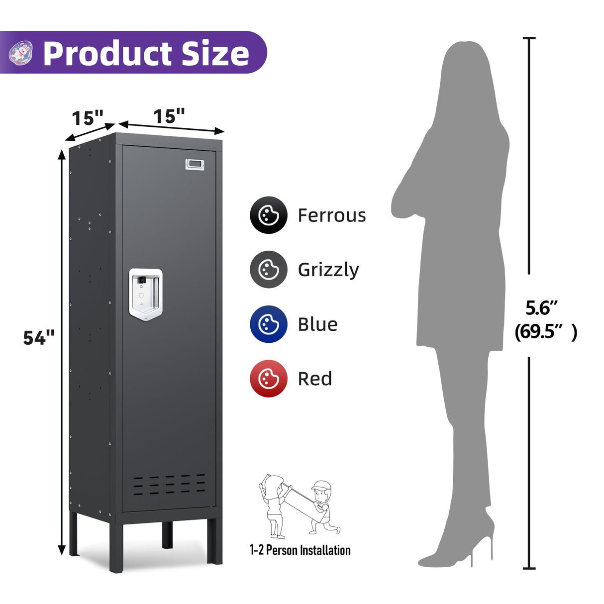 BUTISOW Metal Cabinet Home Office Storage, Lockable Steel Locker with Door, 54" Height, Multi-Purpose for Home, Office, Gym, School, Garage BUTISOW