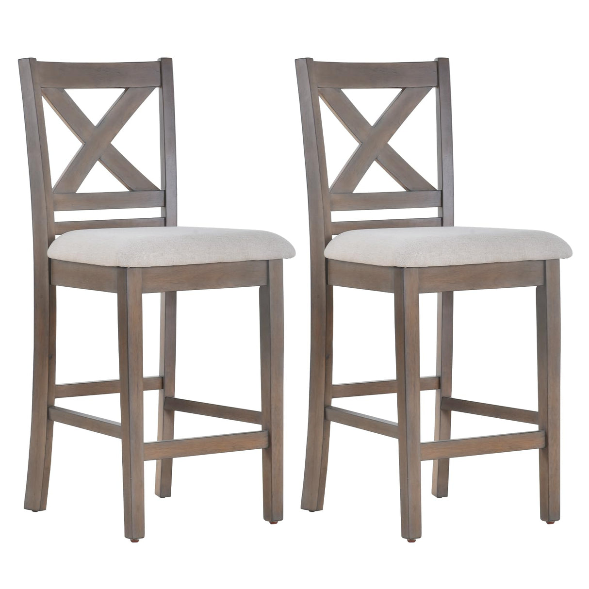 COLAMY Wooden Bar Stools Set of 2, Counter Height Bar Stools, Mid Century Modern Bar Stools with Backs, 25 Inch Upholstered Fabric Wooden Barstools for Kitchen Island Dining Room Bar, Light Brown Wash COLAMY