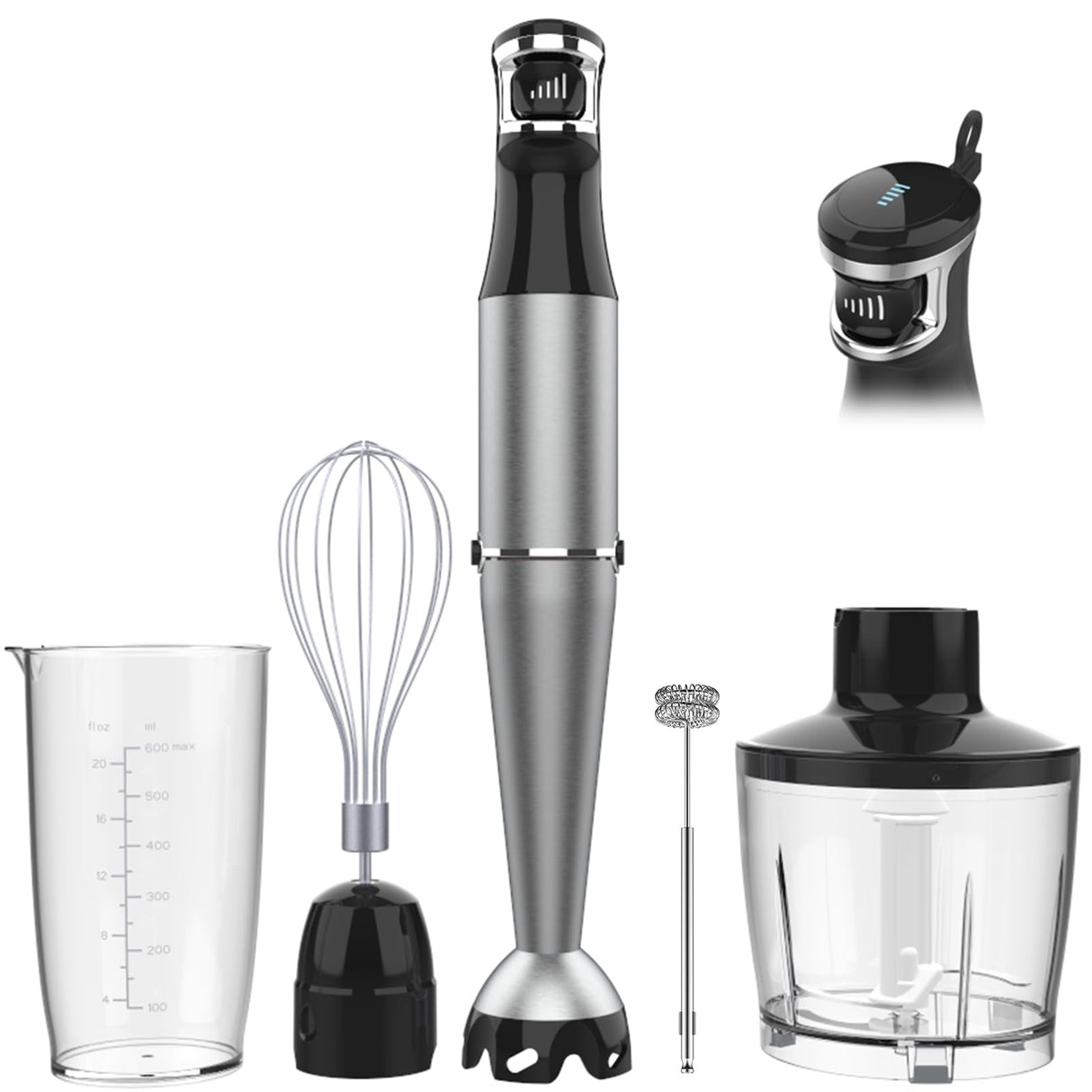 Immersion Blender Handheld Corded Hand Blender 1100W, Trigger Variable Speed 5 in 1 Stick Blender, Emulsion Blender with Chopper, Whisk and Frother for Soup, Baby Food and Smoothies turelar