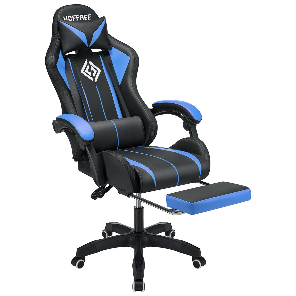 HOFFREE RGB Gaming Chair with Speakers Massage Computer Gaming Chair with LED Lights and Footrest High Back Video Game Chair for Adults Blue and Black HOFFREE