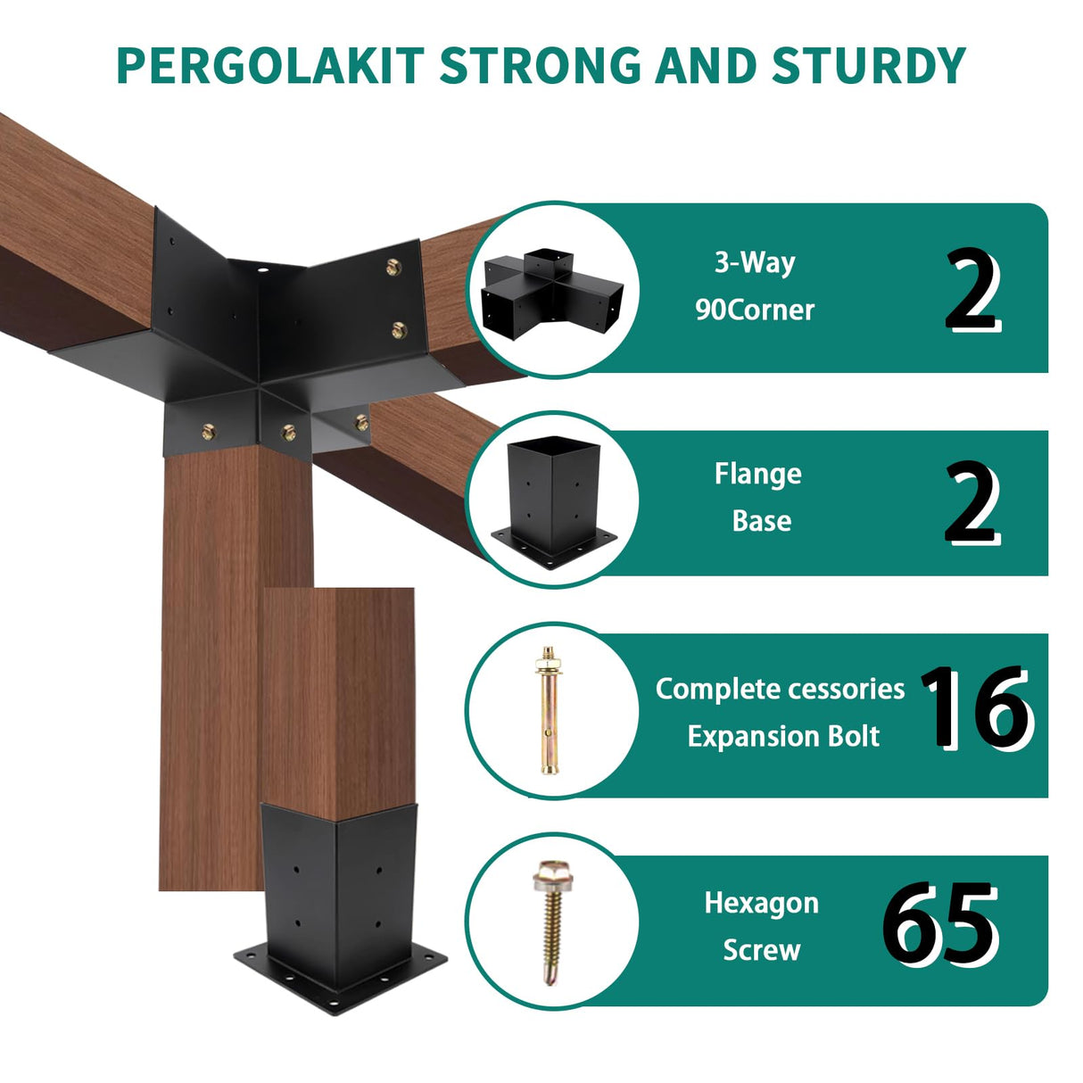Pergola Brackets 4x4, Pergola Kit Includes 2 Pcs 4-Way 90° Angle Corner Bracket with 2 Pcs Pergola Post Base for 4x4'' (Actual: 3.5x3.5 Inch) Lumber MAHOOMMAKH