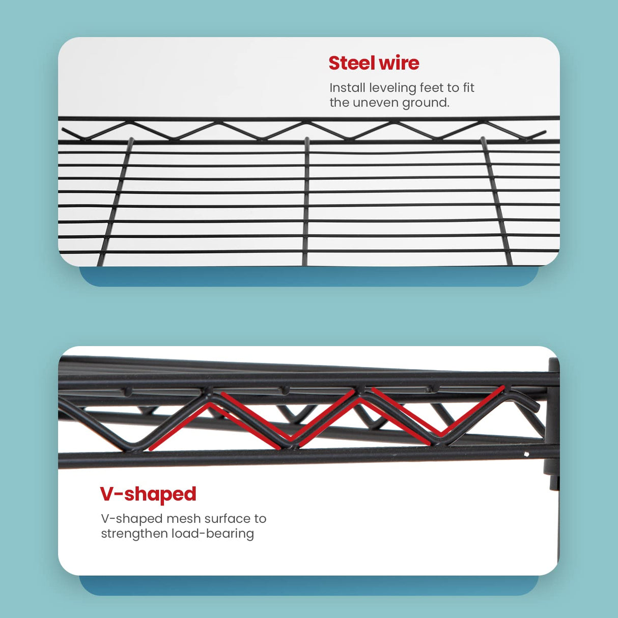 Adjustable NSF-Certified Metal Shelf Wire Shelving Unit Storage for Small Places Restaurant Garage Pantry Kitchen Garage Rack (Black, 21.5L x 11.6W x 47.6H) BestOffice