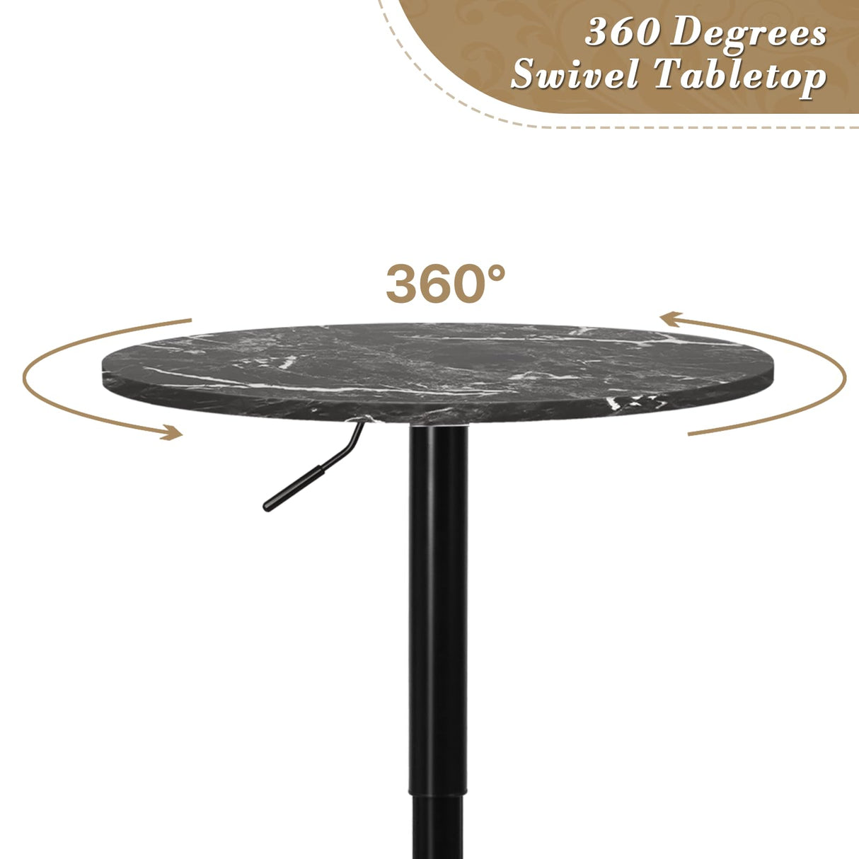 Athena Collection Round Bar Table,Adjustable Height Pub Table and 360°Swivel Bistro Table, High Top Table with MDF Desktop,Cocktail Table for Bar/Pub/Bistro(Black Rock) Athena Collection