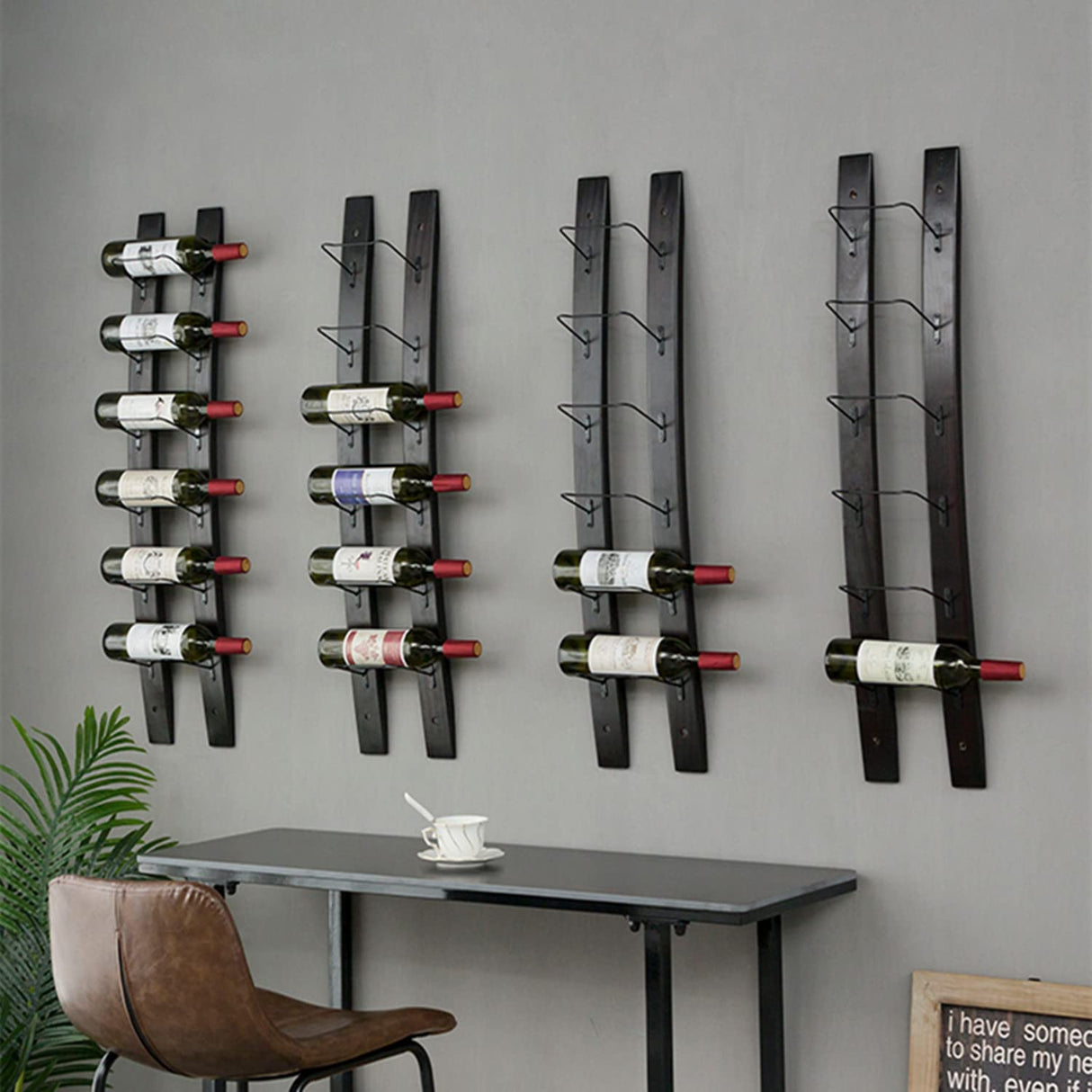 DCIGNA Wall Mounted Wine Rack, Barrel Stave Wine Rack, Imported Pine Wood and Metal Wine Bottle Holder Rack - 6 Bottles 40x7.6inch (Red Wine Color) DCIGNA