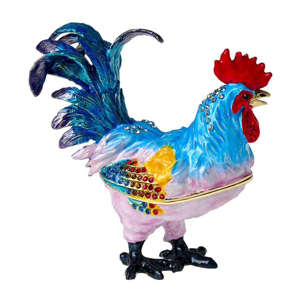 FJ FENGZHIJIE Chicken Trinket Box with Golden Crystal Enamel Design, Elegant Home Decor & Unique Gift for Animal Lovers, Farmhouse Style, or Seasonal Décor FJ FENGZHIJIE