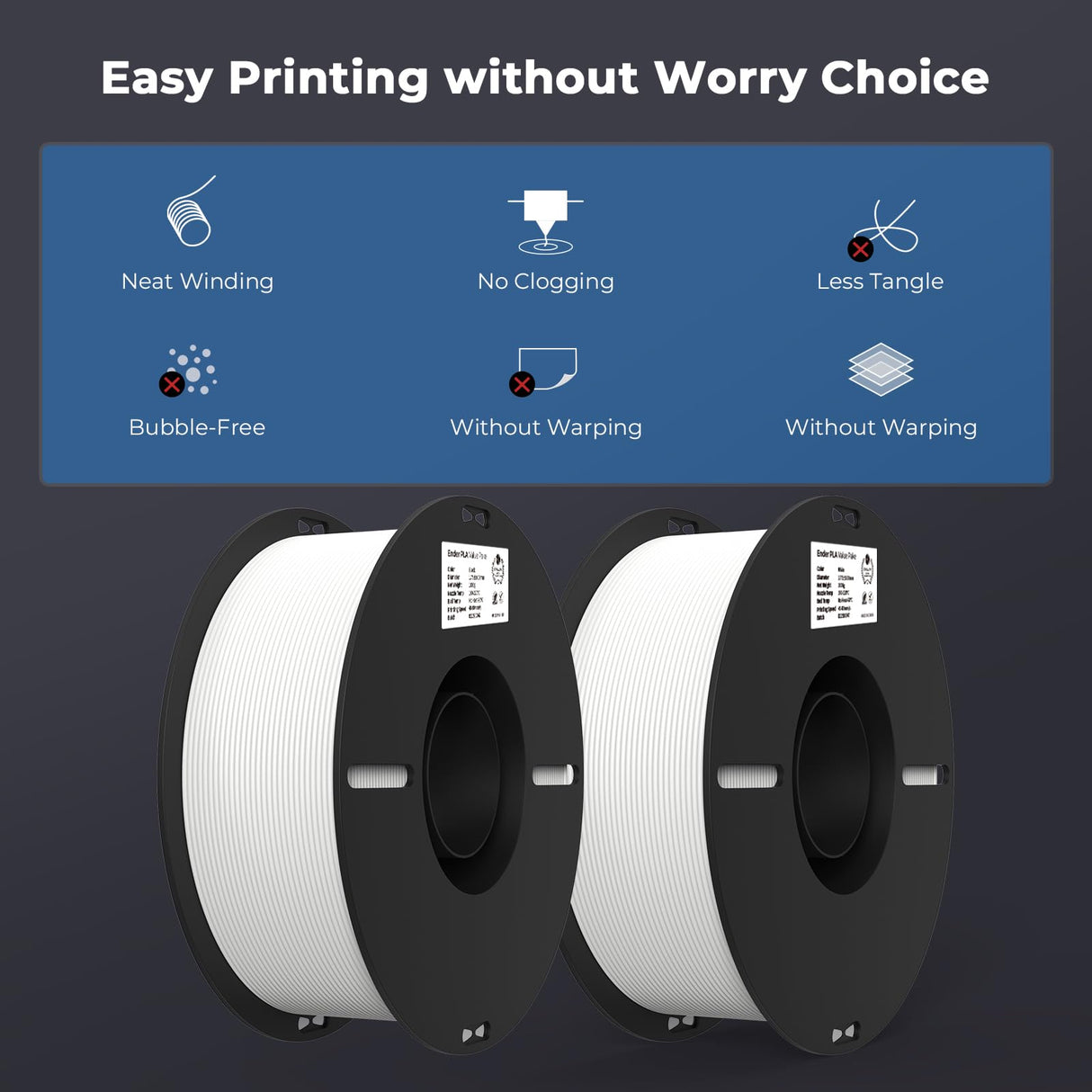 Creality PLA Filament 1.75mm Bundle 2KG, 3D Printer Filament Dimensional Accuracy +/- 0.02mm, No-Tangling Strong Bonding 3D Printing Filament, Fits for Most FDM 3D Printers(White) Creality