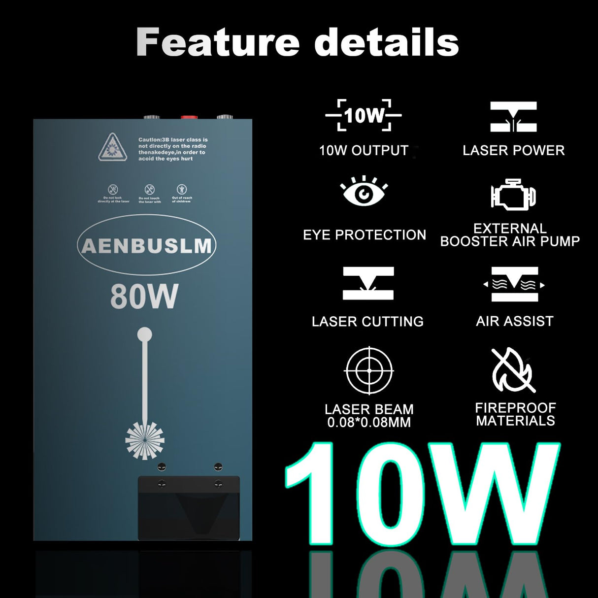 AENBUSLM 80W Laser Module Built-in Air Assist,10W Output Power,Fixed-Focus,Double Ultra-Fine Compressed Spot CNC Carving DIY Laser Masterfor Laser Cutter & Laser Engraver Machine - Laser Class:lV AENBUSLM