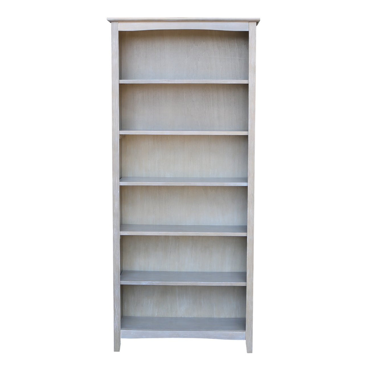 IC International Concepts Shaker Bookcase Solid Real Wood, Sturdy Parawood, 72 Inch, Washed Gray Taupe IC INTERNATIONAL CONCEPTS