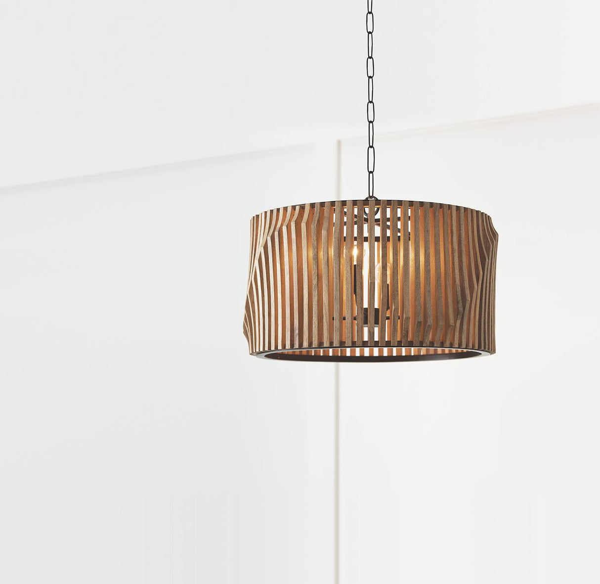 Capital Lighting 344642WK Archer Modern Artisan-Crafted Mango Wood Drum Pendant Ceiling Light Fixture, 4-Light 240 Total Watts, 15" H x 24" W, Light Wood and Matte Black Capital Lighting Fixture Company