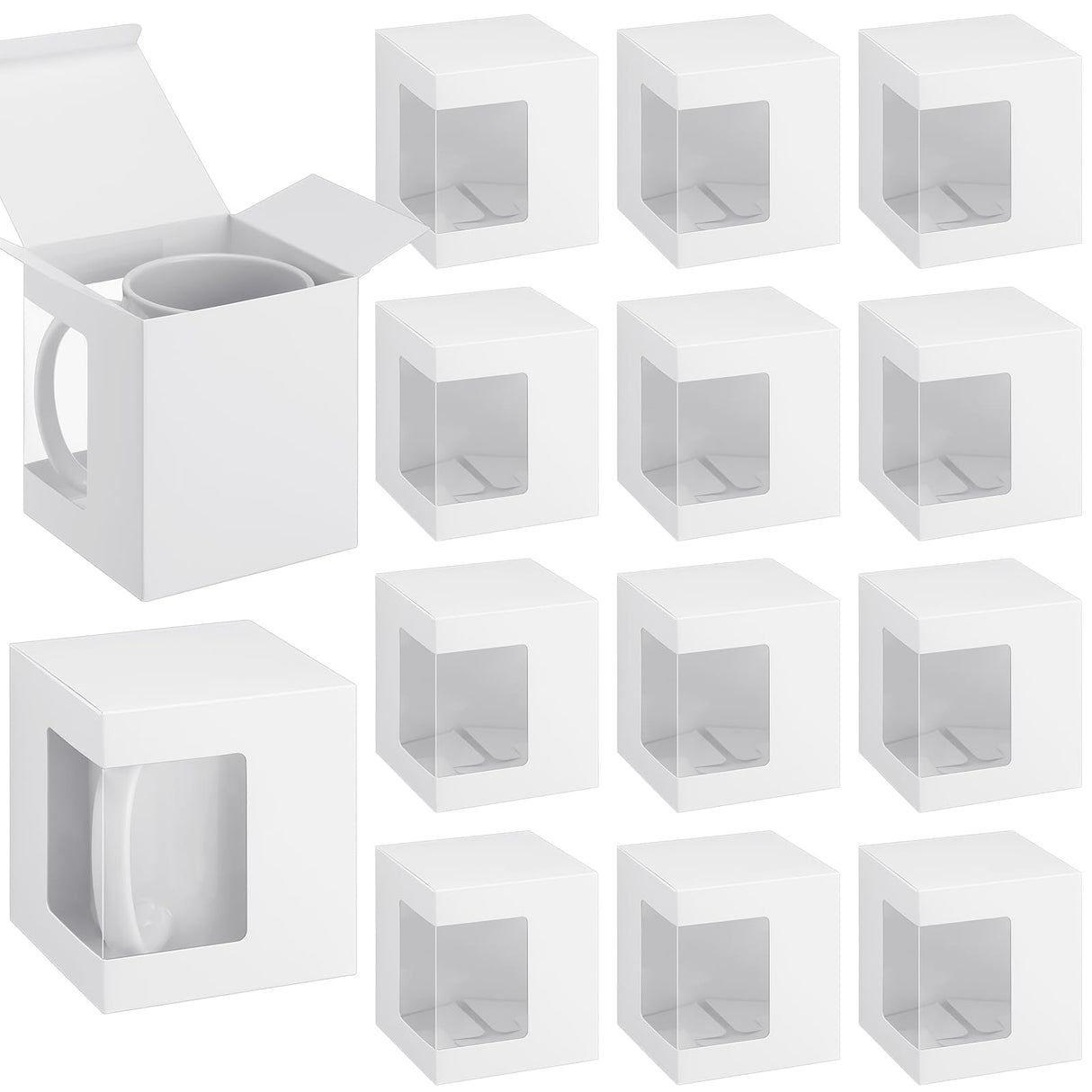 Harloon 24 Pcs Mug Boxes for Gifts Coffee Mug Gift Box for Blanks Sublimation Mugs Packaging 11oz, 12oz, 15oz Transparent Ceramic Coffee Cups Gift Box (White) Harloon