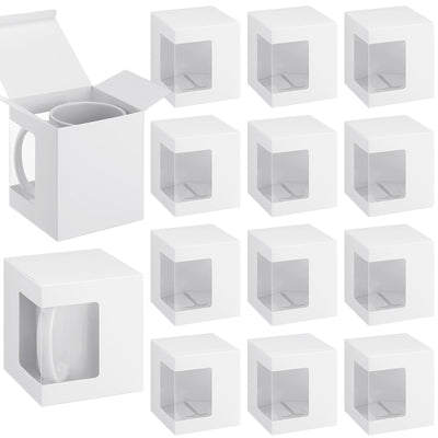 Harloon 24 Pcs Mug Boxes for Gifts Coffee Mug Gift Box for Blanks Sublimation Mugs Packaging 11oz, 12oz, 15oz Transparent Ceramic Coffee Cups Gift Box (White)