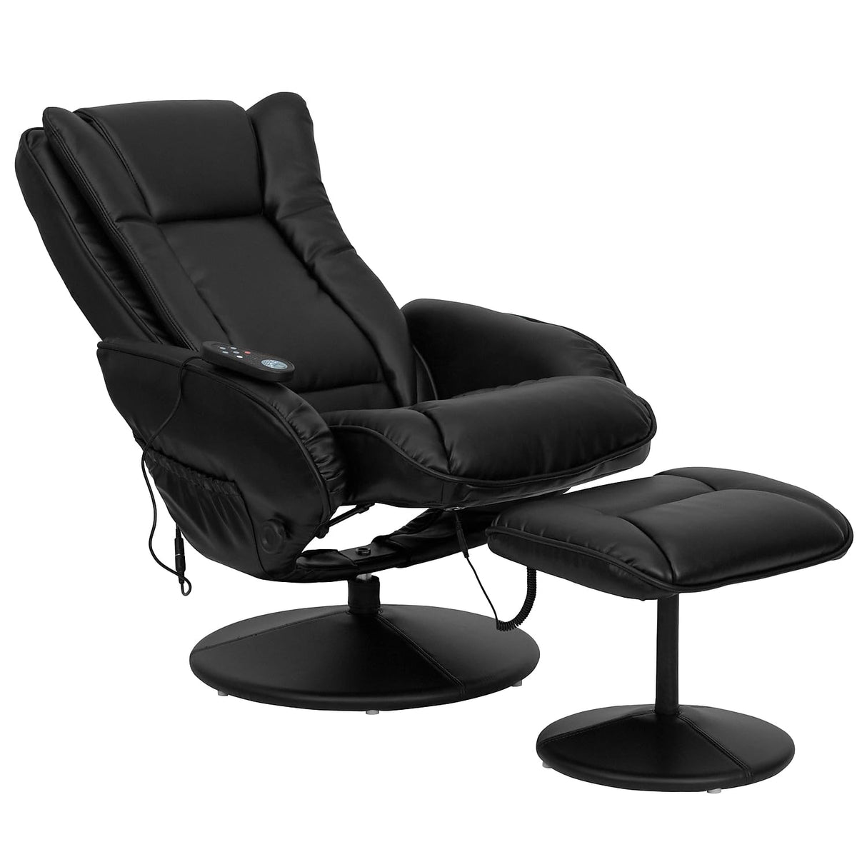 Flash Furniture Poppy Massaging Multi-Position Plush Recliner with Side Pocket and Ottoman in Black LeatherSoft Flash Furniture