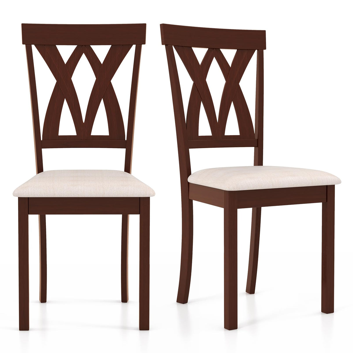 Giantex Wood Dining Chair Set of 2, Wooden Kitchen Chairs with Upholstered Seat, Rubber Wood Legs & Cross Back, Farmhouse Armless Side Chairs for Dining Room, Restaurant, Oak Giantex