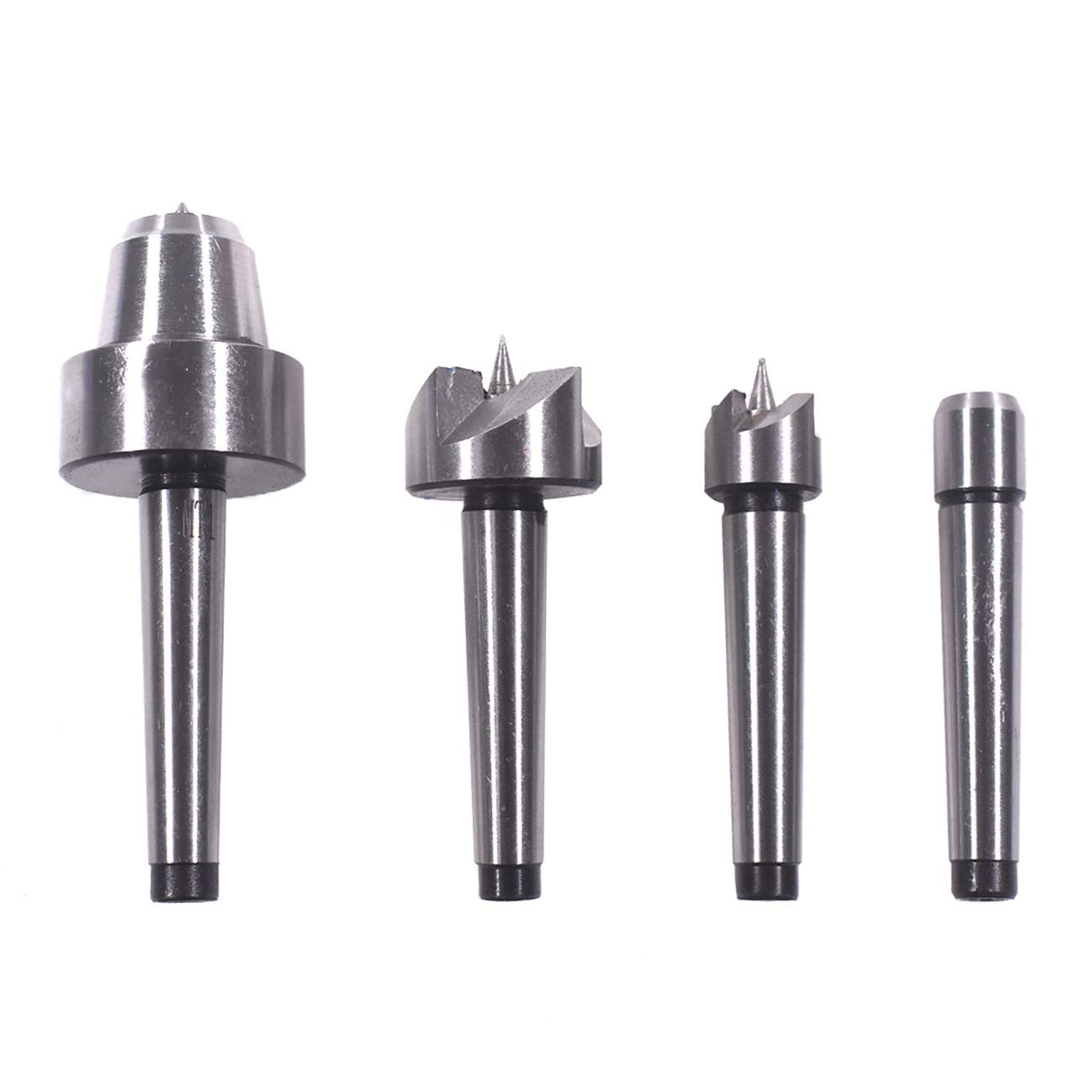 HGC 4 Pcs MT1 Steel Wood Lathe Live Center Drive Spur Cup Arbor with Wood Case HGC