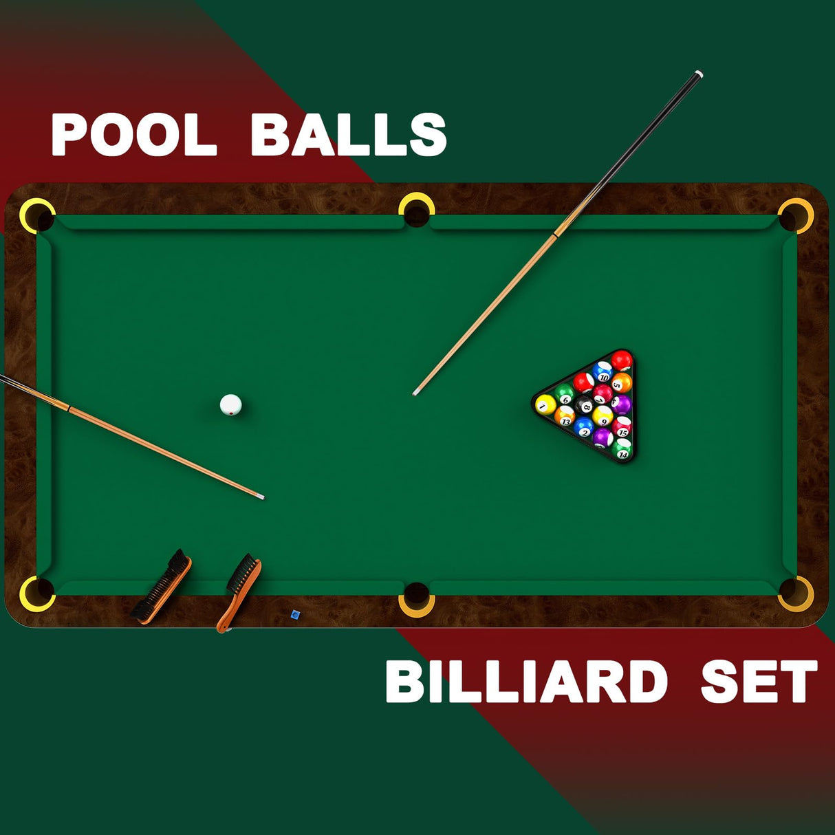 Jenaai Pool Table Accessories Billiards Accessories Billiard Pool Balls with Triangle and Diamond Ball Holder Cue Chalks Pool Cue Tip Pool Sticks Pool Table Brush Set (Complex Style) Jenaai