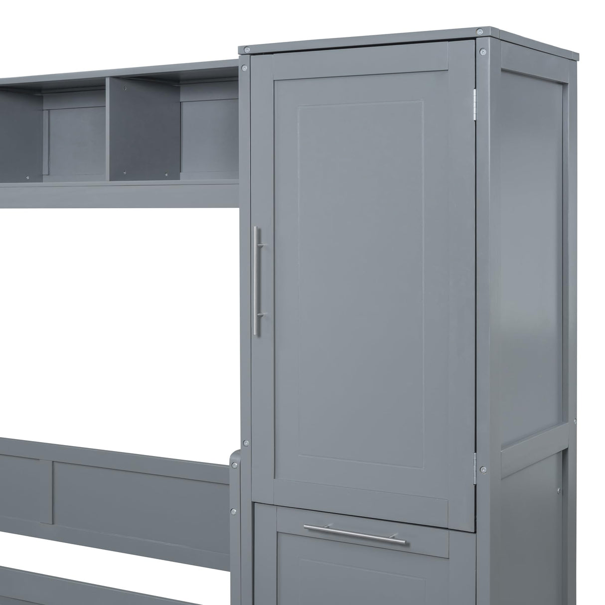 Queen Size Horizontal Murphy Bed Cabinet with Storage Shelves Top and 2 Drawers, Queen Hidden Murphy Wall Beds with Small Closet Wardrobe for Adults, No Box Spring Needed, Grey Merax