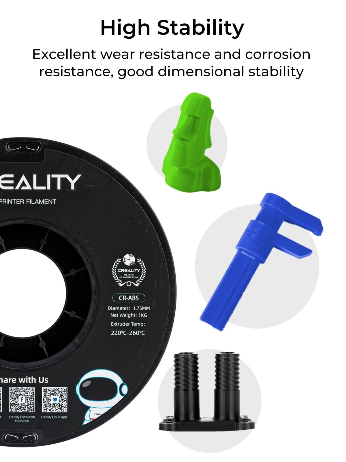 Creality ABS Filament 1.75mm, 3D Printer Filament, Excellent Resistance, Odorless Non-Toxic, Stability, Tough, 1kg(2.2lbs) Printing Filament for 3D Printer (Black) Creality