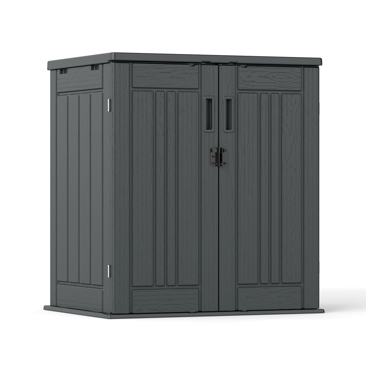 Outdoor Storage Cabinet with 2 Shelves, Waterproof Resin Horizontal Tool Shed, Lockable 15 cuft. Storage Shed for Patio, Garden, Yard, Grey ZYJOYY