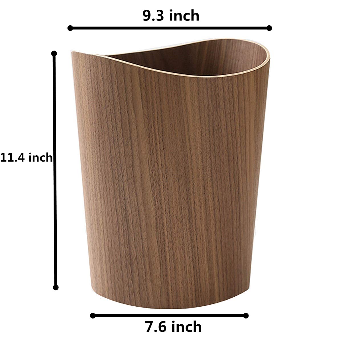 BISOZER Wood Trash Can, Round Stackable Wastebasket, Natural Wood Garbage Recycling Bin for Bathrooms, Powder Rooms, Kitchens, Home Offices (B-Dark Wood) BISOZER