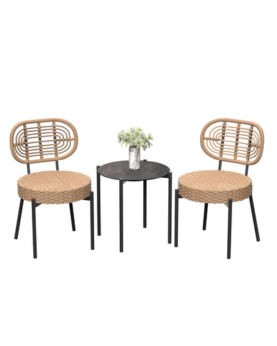 GarveeLife 3 Piece Wicker Patio Bistro Furniture Set, Outdoor Dining Chairs, Includes 2 Rattan Chairs and Tempered Glass Table, for Garden, Backyard, Balcony, Apartment (Black & Brown)