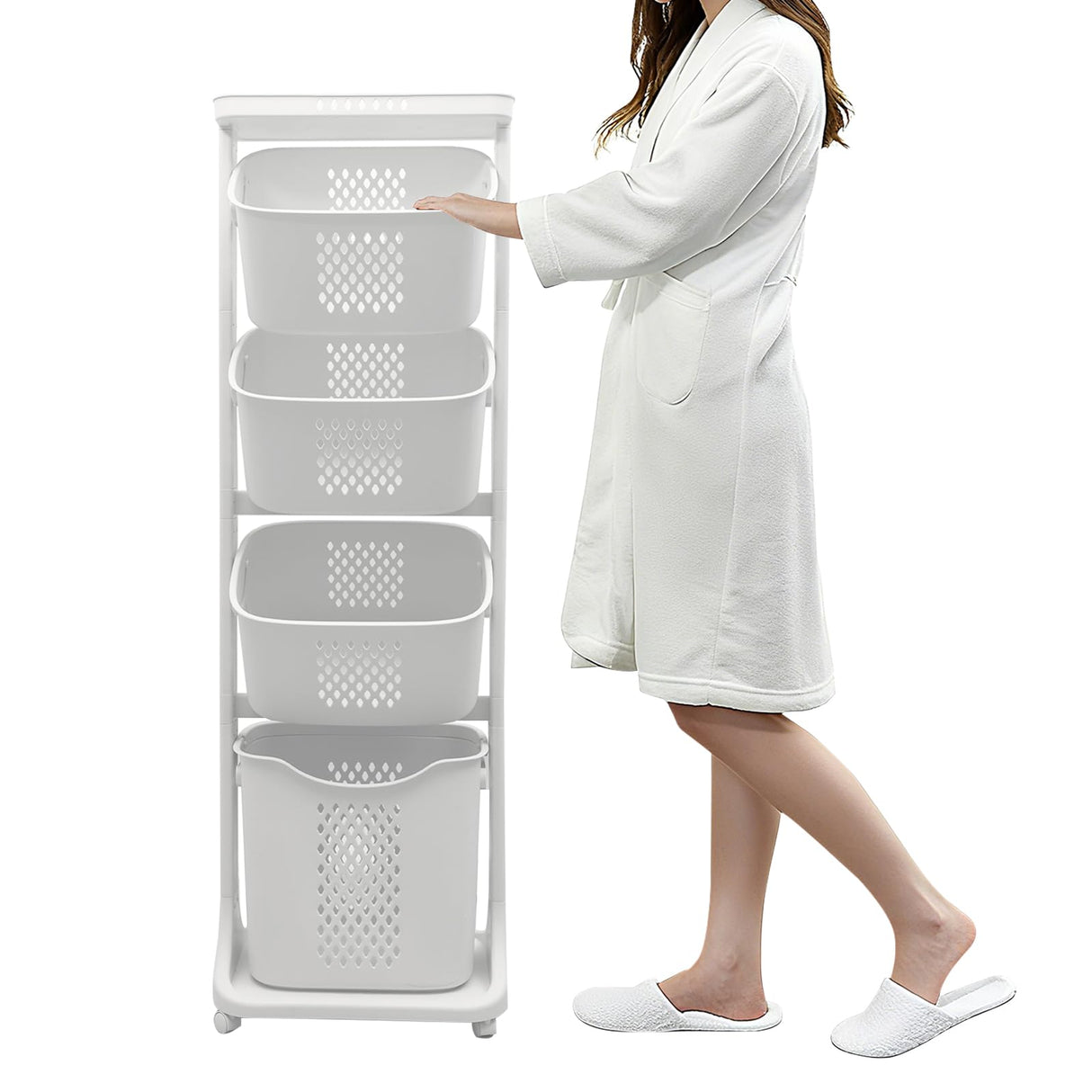 BAOKALER 4-Tier Laundry Hamper Sorter, Vertical Rolling Laundry Baskets with Wheels Removable, Stackable Laundry Cart Organizer and Storage for Small Space, Dorm, Closet, Bathroom BAOKALER