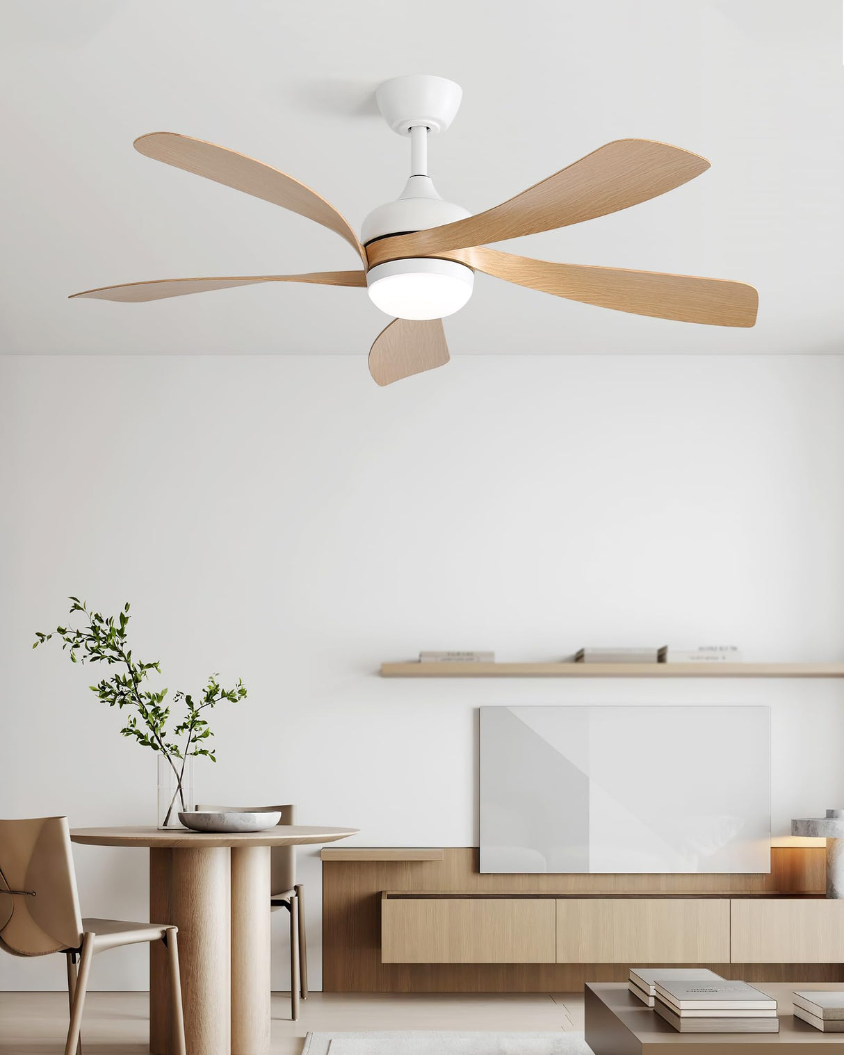 52 inch Ceiling Fans with Lights,Modern,Low Profile,Remote Control,3 Downrods,5 Blades,3-Color LED Light,Quiet Reversible DC Motor for Living Room,Bedroom,Patios CACI Mall