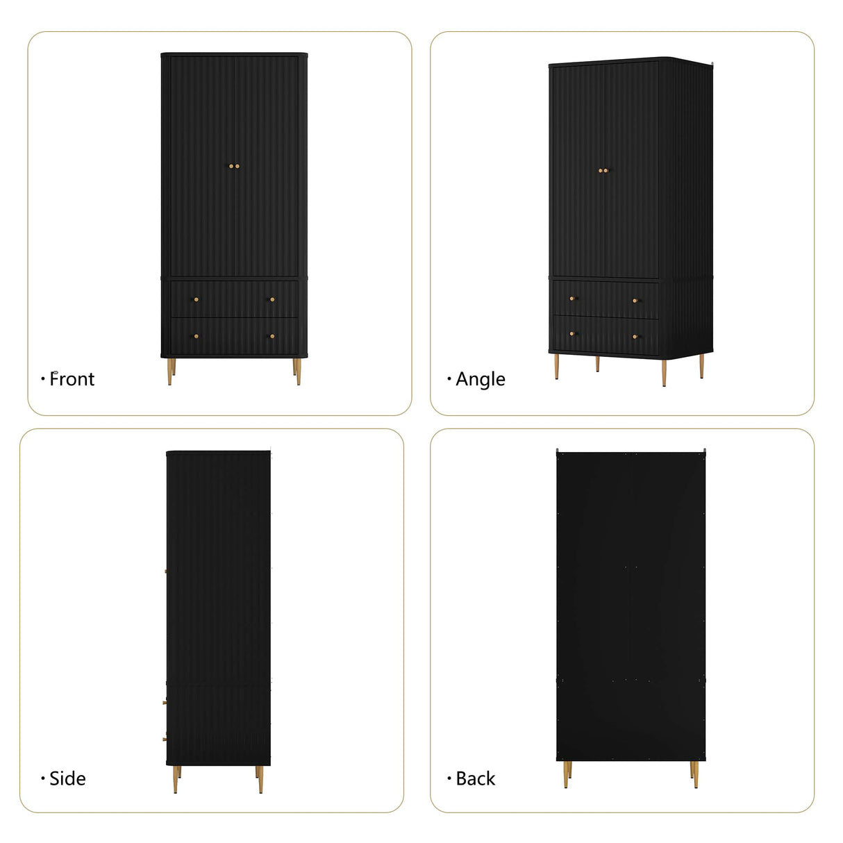 HLR Armoire Wardrobe Closet with Drawers, 72" Tall Modern Bedroom Armoire with Hanging Rod, Large freestanding Wooden Wardrobe Cabinet for Bedroom, Cloak Room (Black) HLR