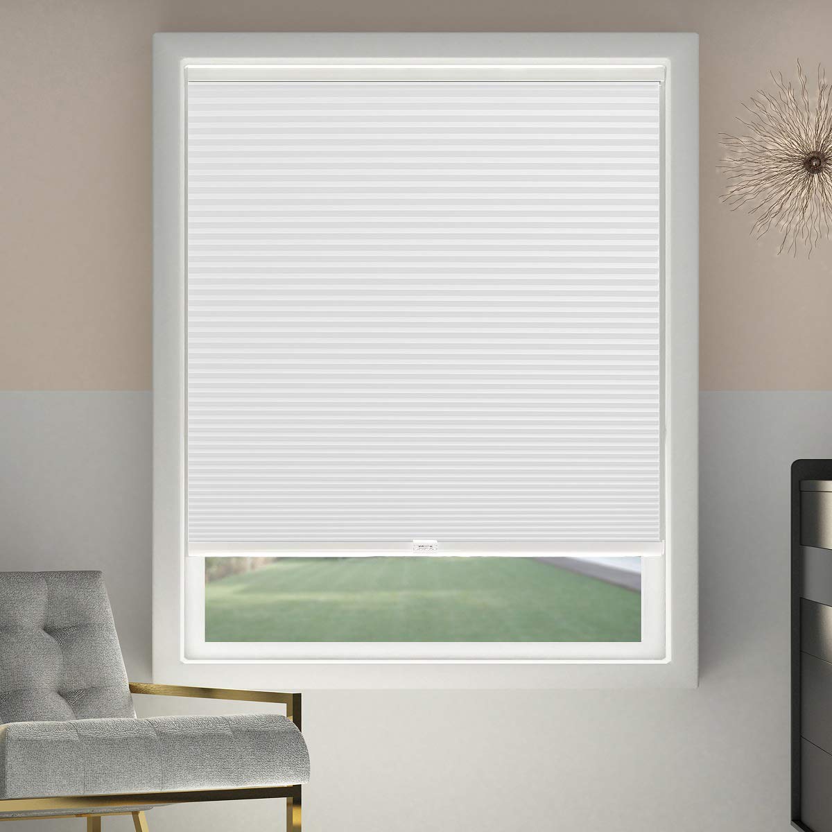 Cellular Shades Cordless Blackout Honeycomb Blinds Fabric Window Shades White(Blackout), 34" W x 64" H SBARTAR