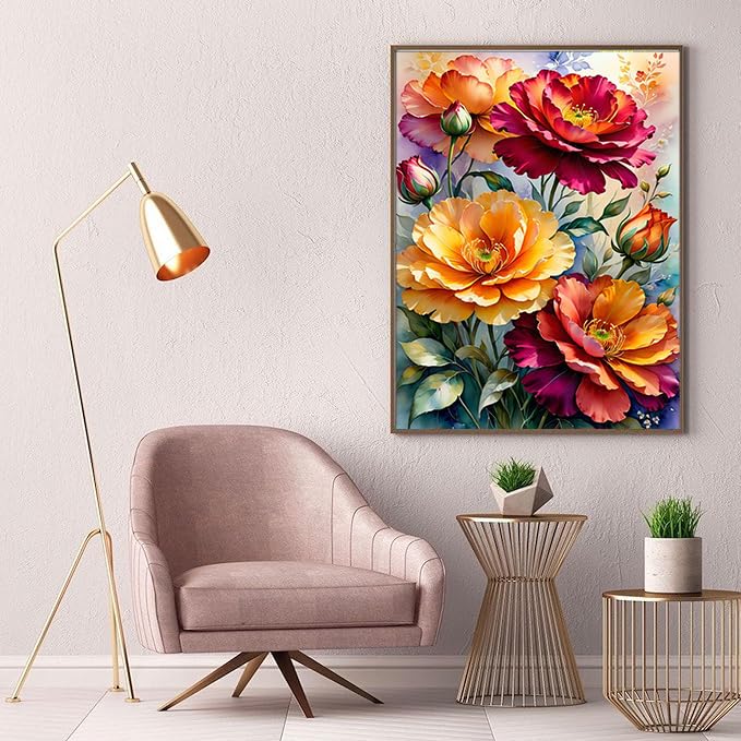 Ekuxom Flower Diamond Art Kits for Adults, Diamond Art Painting Kits Flowers, 5D Full Drill Diamond Painting Flowers Diamond Art for Home Wall Decor 12x16inch Ekuxom