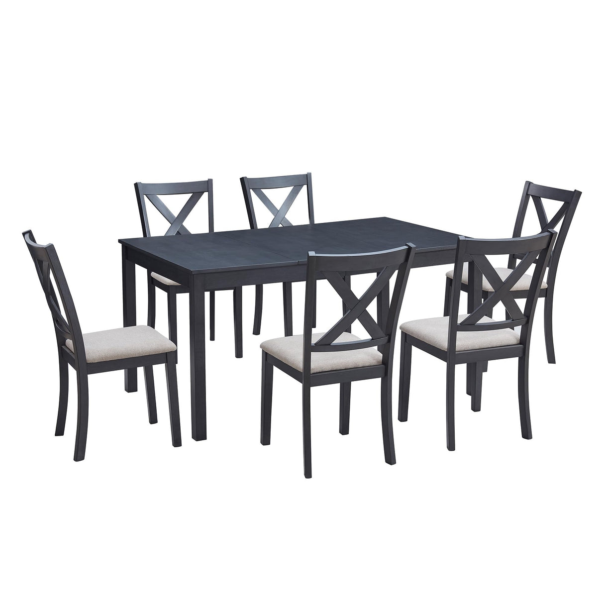 YUMPIE 7-Piece Farmhouse Dining Table Set for 6 People, 60" Wood Dining Kitchen Table & Chairs Set, Kitchen Table with 6 Upholstered Chairs, Perfect for Restaurant, Grey & White YUMPIE