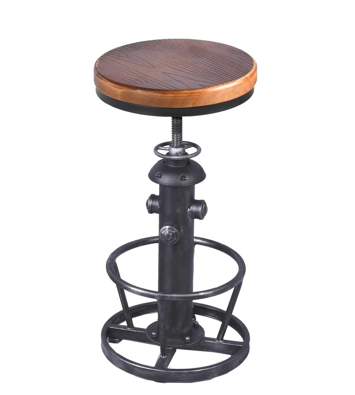 Topower Antique Industrial Round Bottom Adjustable Height Cafe Coffee Retro Vintage Stylish Water Pipe Design Pub Kitchen Bar Stool (Silver, Wooden Top) Topower