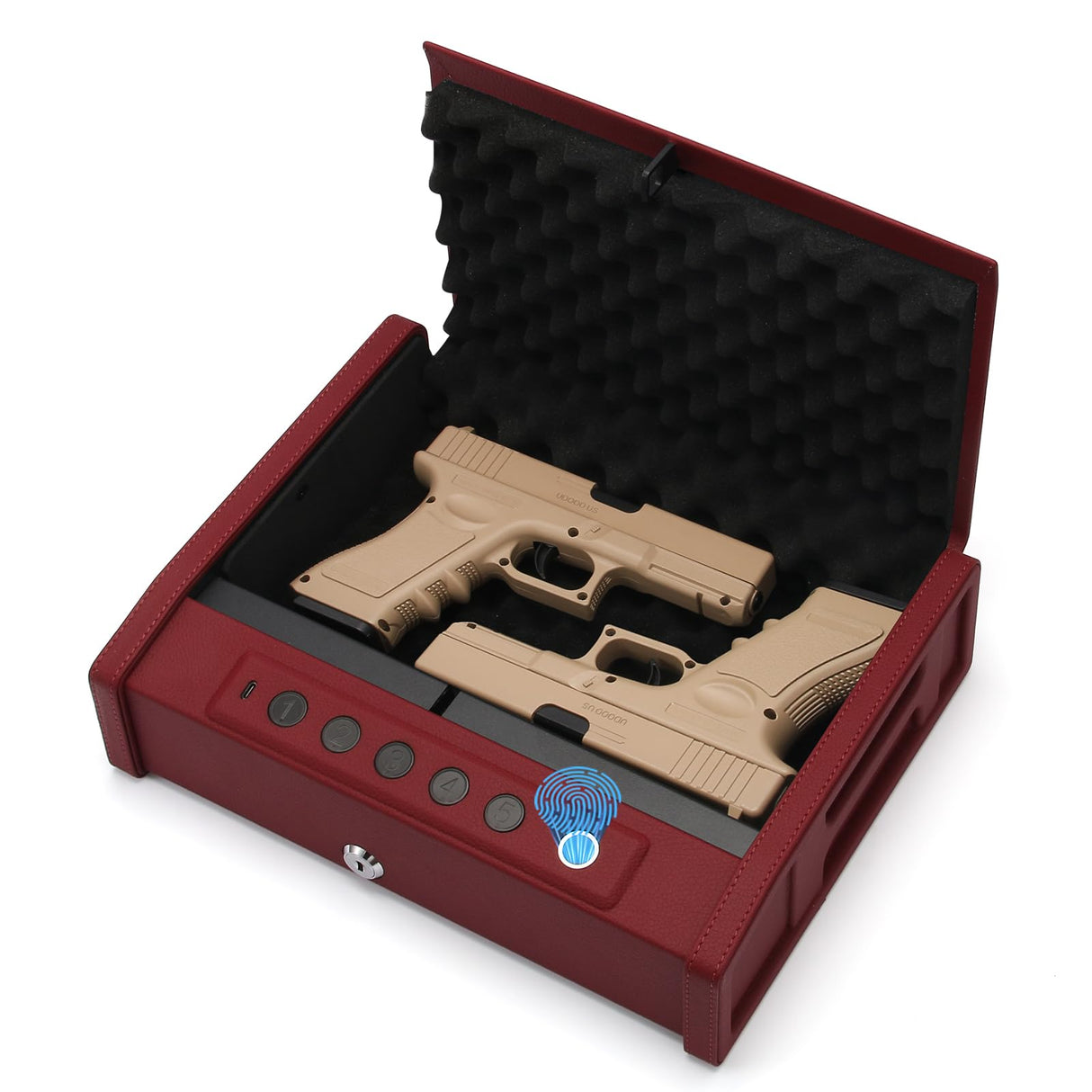 Smart Biometric Gun Safe, Carbon Steel, Fingerprint Scanner with App Control, Digital Keypad, Wall Mount, for Home and Car 14.7×11.4×4.7 inch-Wine Red aeltlalae