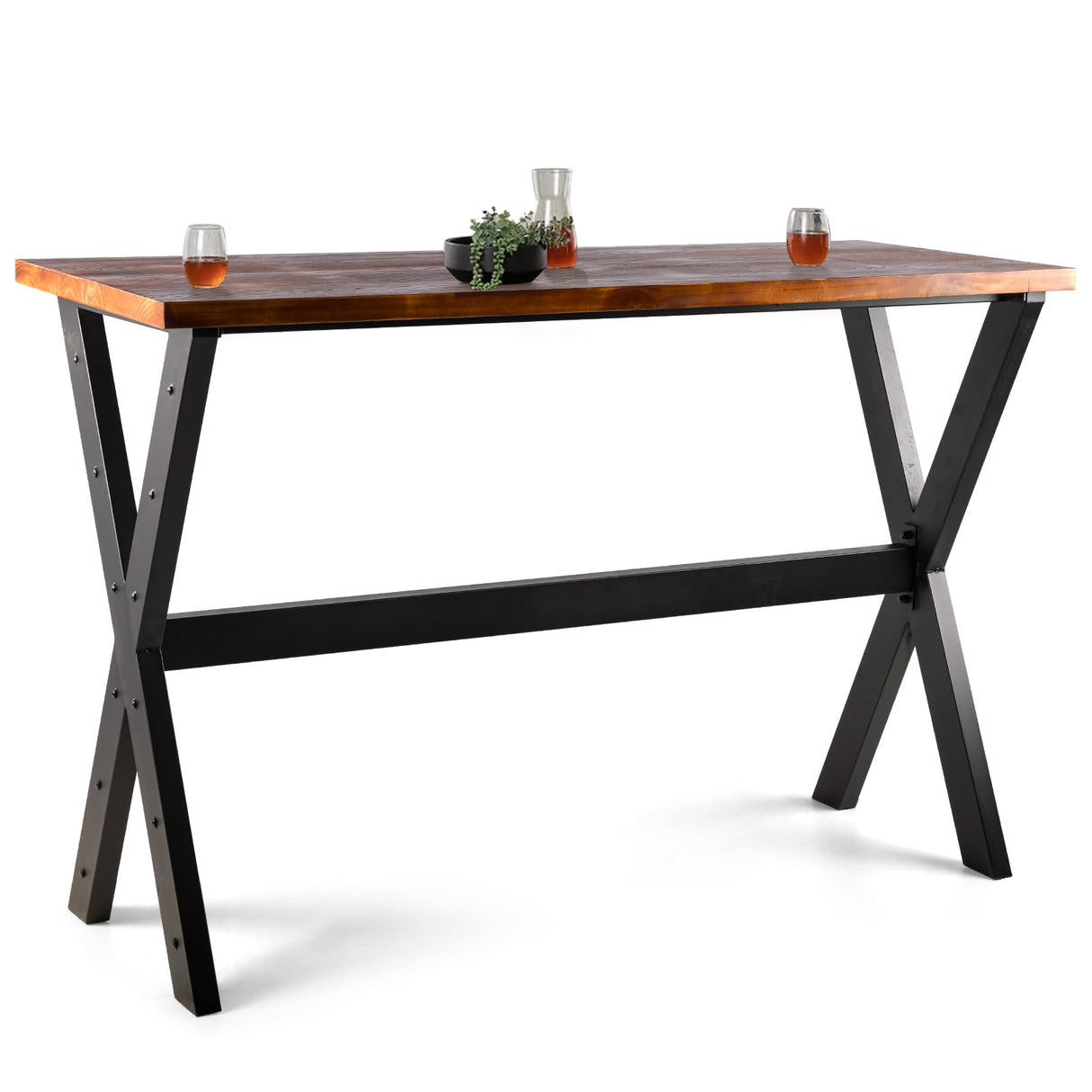LOKKHAN 47.24" Rustic Brown Bar Table with Industrial Black Metal Frame - Perfect for Small Spaces LOKKHAN