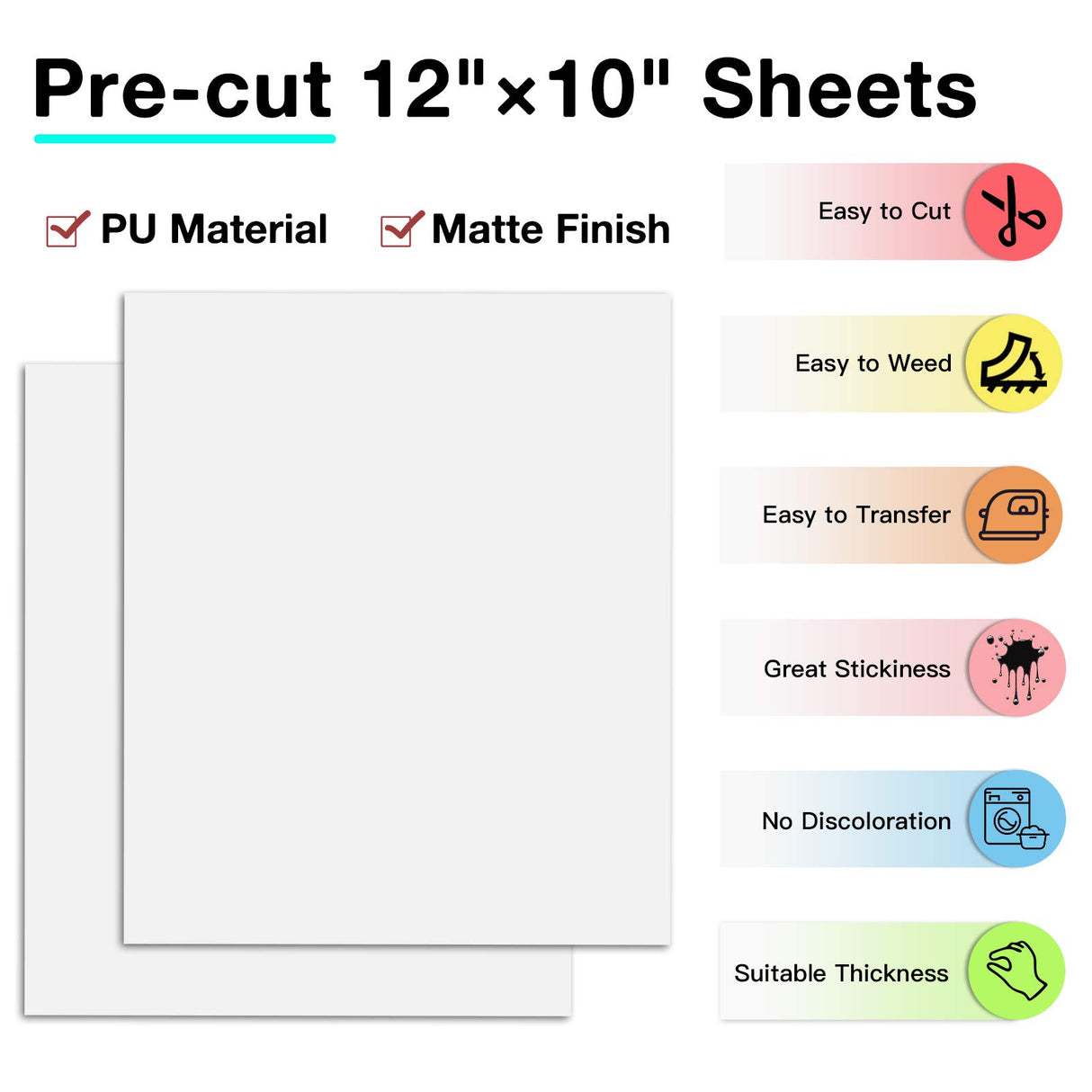 White HTV Heat Transfer Vinyl Bundle: 13 Pack 12" x 10" White Iron on Vinyl for T-Shirt, White Heat Transfer Vinyl for Silhouette Cameo or Heat Press Machine HTVRONT
